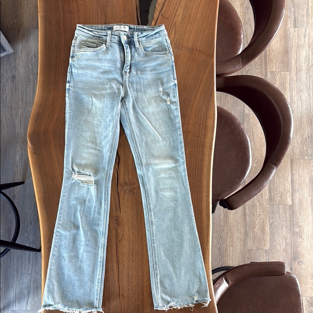 Blue Boot Cut Distressed Jeans